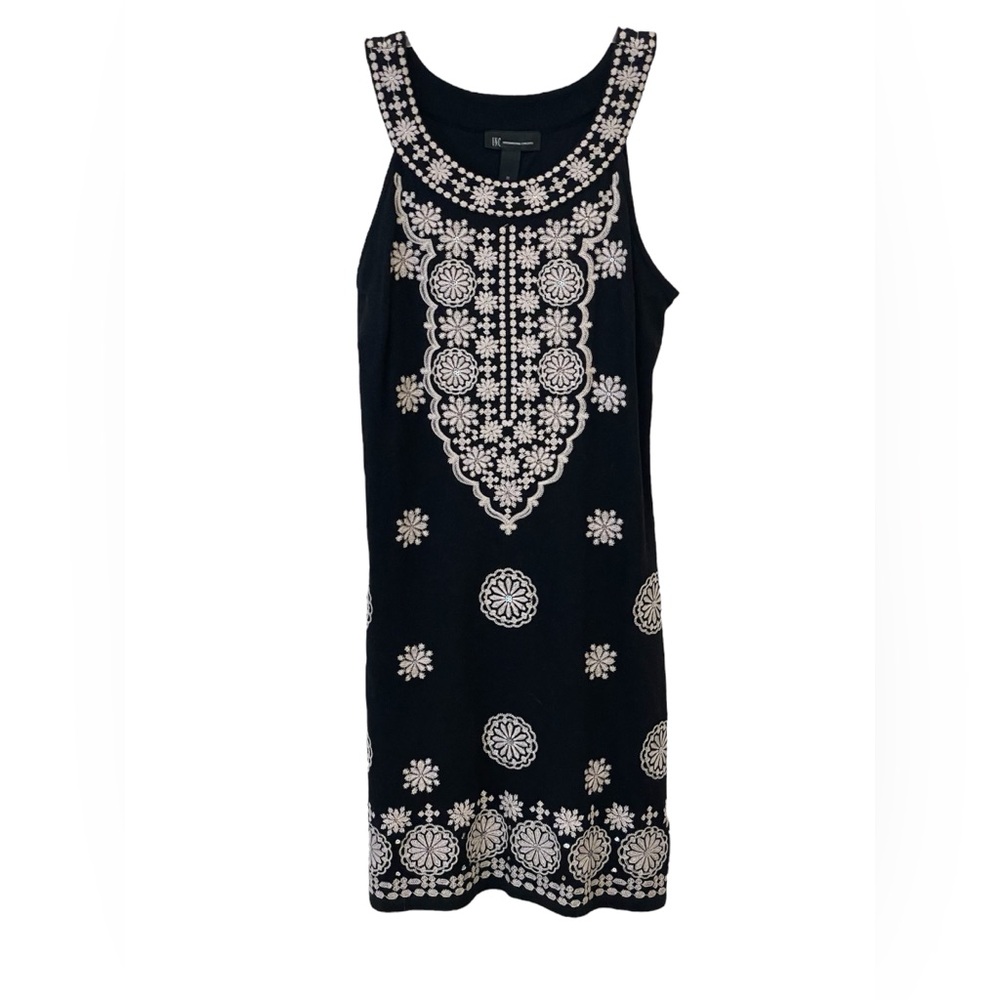 INC Black Dress w/ White Embroidery & sequins